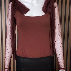 Free People Brown and Burgundy Bodysuit Size M